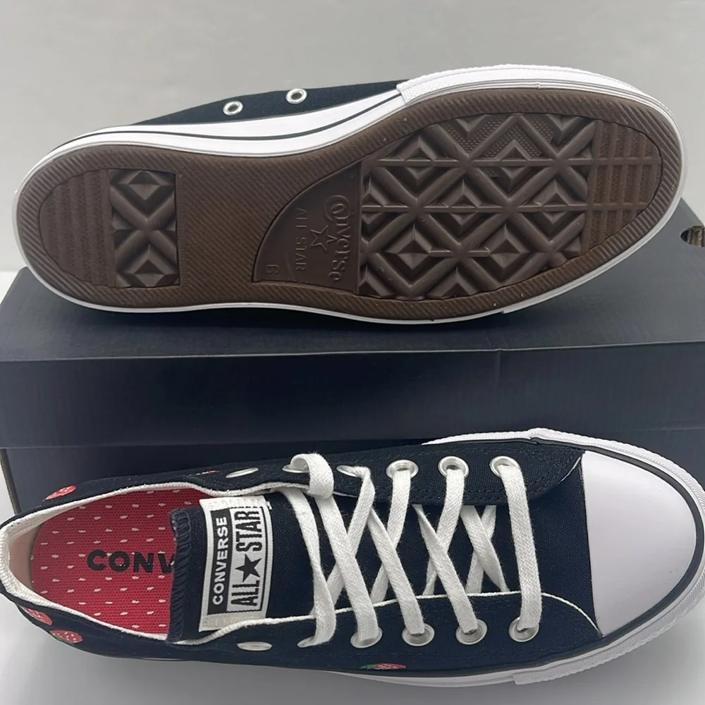 Converse WMNS Black Platform Sneakers A14935F CTAS LIFT OX BLACK/SOFT RED